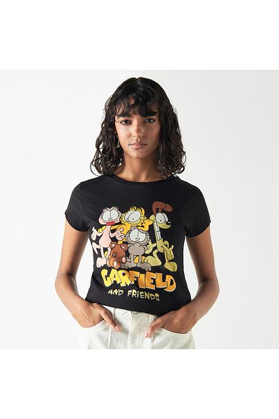 SP Characters Garfield Print Crew Neck T-shirt with Short Sleeves