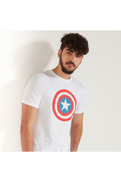 SP Characters Captain America Print Crew Neck Slim Fit T-shirt with Short Sleeves