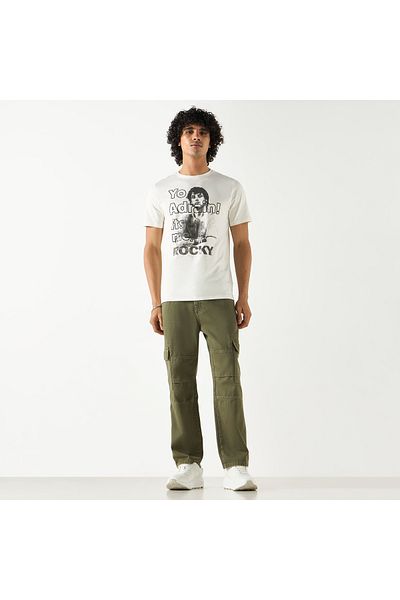 SP Characters Rocky Graphic Print T-shirt with Crew Neck and Short Sleeves