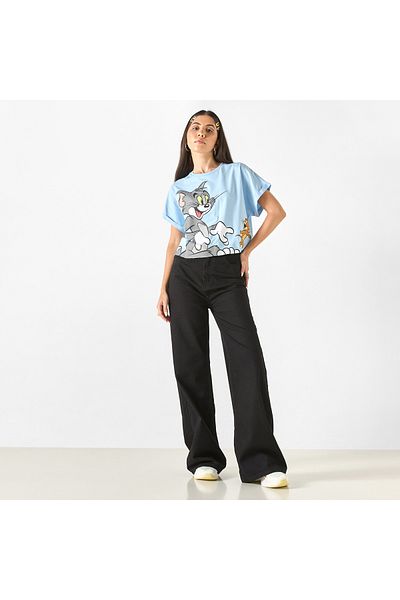 SP Characters Tom and Jerry Print T-shirt with Crew Neck and Short Sleeves