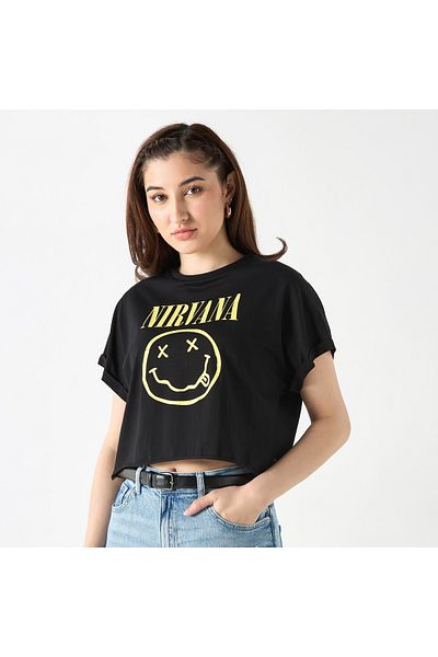 SP Characters Nirvana Print Crop Top with Extended Sleeves