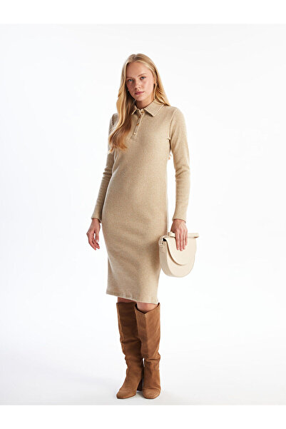 LC Waikiki Shirt Collar Shiny Look Dress