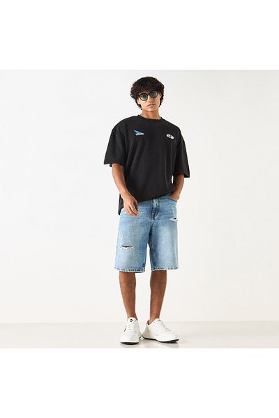 SP Characters Graphic Print Oversized T-shirt with Short Sleeves