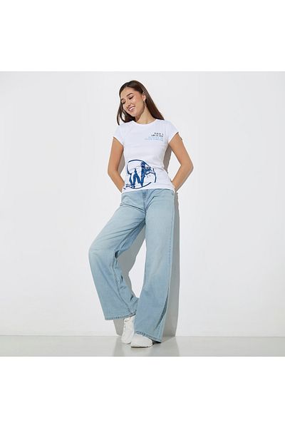 SP Characters Wednesday Graphic Print T-shirt with Crew Neck and Cap Sleeves