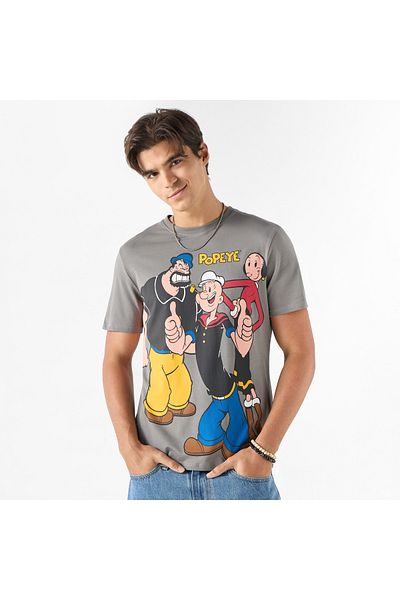 SP Characters Popeye Print Crew Neck T-shirt with Short Sleeves