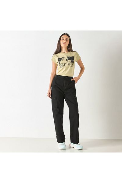 SP Characters Mickey Mouse Print Crew Neck T-shirt with Short Sleeves