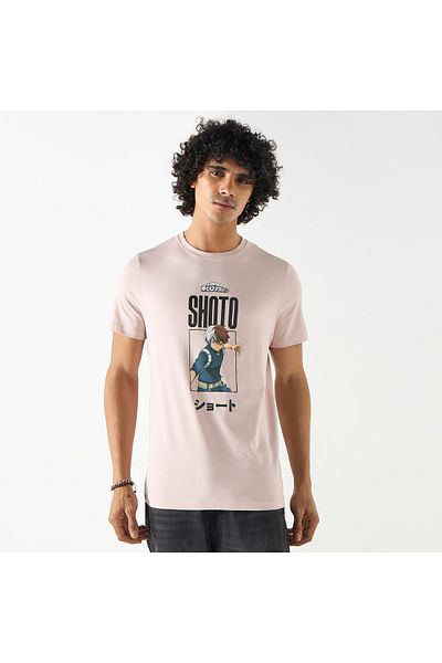 SP Characters Shoto Print T-shirt with Crew Neck and Short Sleeves