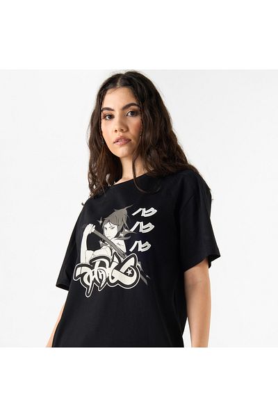 SP Characters Anime Print T-shirt with Crew Neck and Short Sleeves