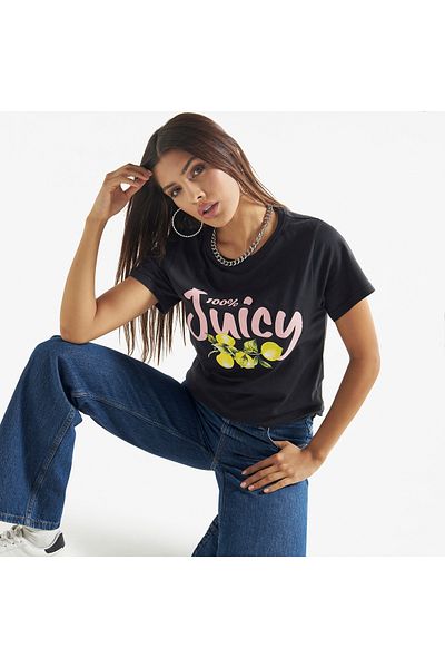 FAV Graphic Print Crew Neck T-shirt with Short Sleeves