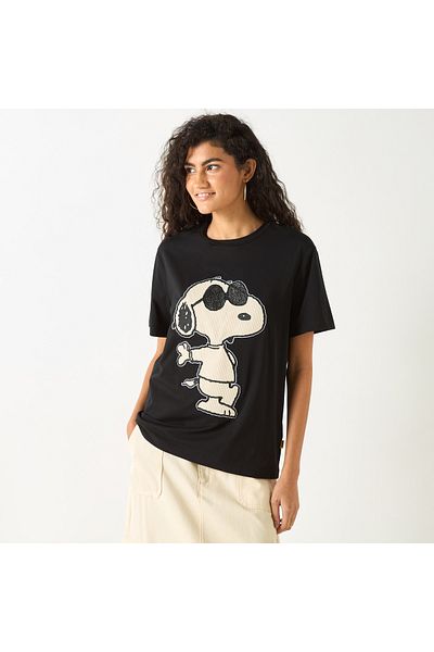 SP Characters Snoopy Print T-Shirt with Crew Neck and Short Sleeves
