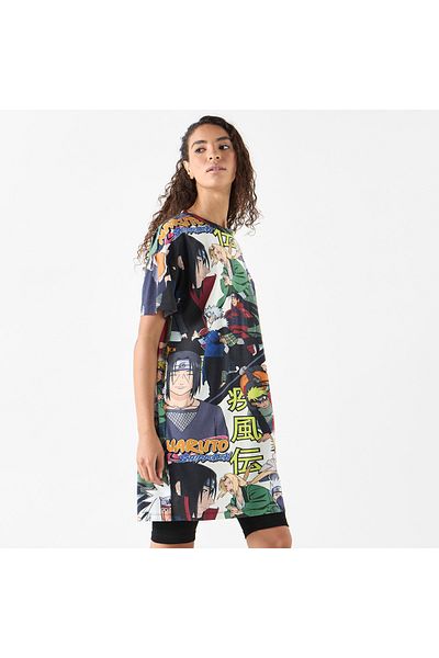 SP Characters All-Over Naruto Print Crew Neck Longline T-shirt with Short Sleeves