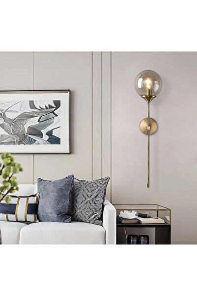 burenze Modern Tasarım Pilli Aplik 1 Adet Tak Çalıştır Duvar Camlı Aplik Eskitme Gold Bal Camlı
