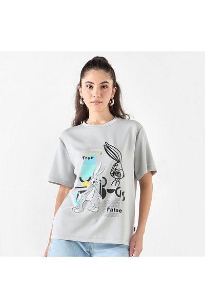 SP Characters Bugs Bunny Print Crew Neck T-shirt with Short Sleeves