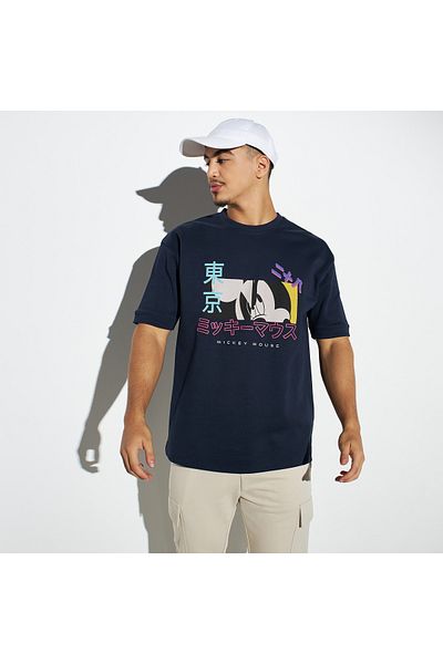 SP Characters Mickey Mouse Print T-shirt with Crew Neck and Short Sleeves
