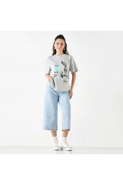 SP Characters Bugs Bunny Print Crew Neck T-shirt with Short Sleeves