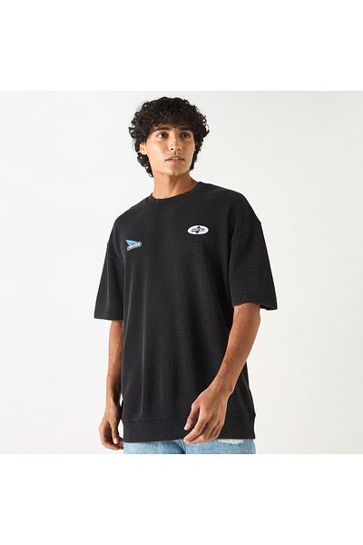 SP Characters Graphic Print Oversized T-shirt with Short Sleeves