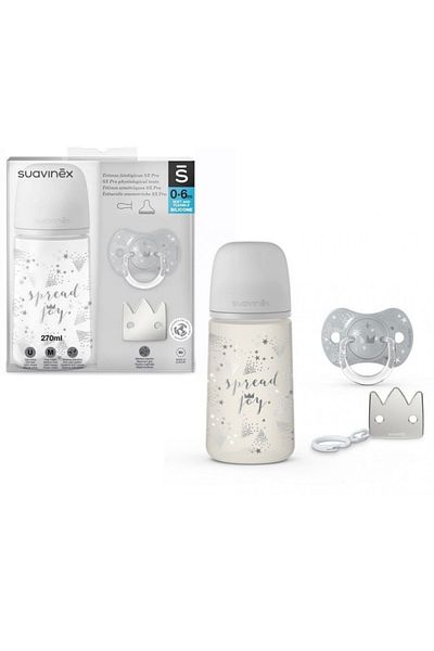 Suavinex Set Cadou Biberon 270ml + Suzet? 0-6m + Clema Silver Premium, Spread Joy, Suavinex