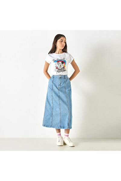 SP Characters Yuvarlak Yaka ve Kısa Kollu Mickey Mouse Baskılı Tişört