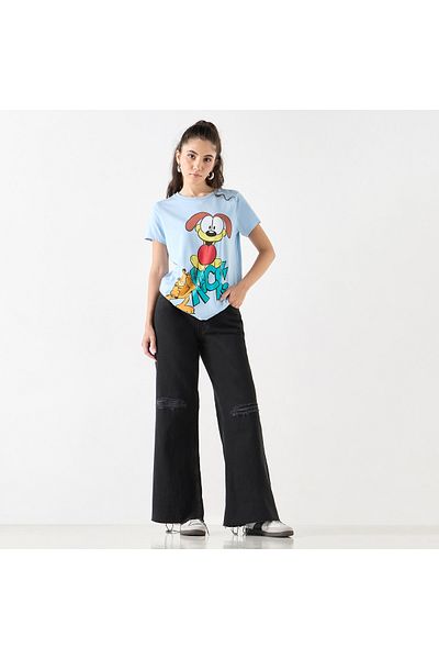 SP Characters Garfield Print Crew Neck T-shirt with Short Sleeves