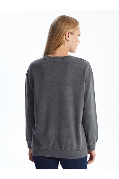 LC Waikiki LCW Comfort Antrasit Bisiklet Yaka Minnie Mouse Baskılı Kadın Kalın Sweatshirt