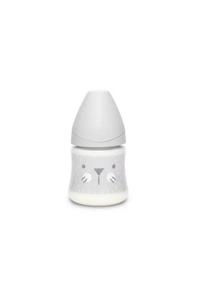 Suavinex Biberon 150 ml cu tetin? rotund? din silicon, debit lent, pisic? gri Hygge Suavinex