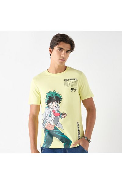 SP Characters Izuku Midoriya Print Crew Neck T-shirt with Short Sleeves