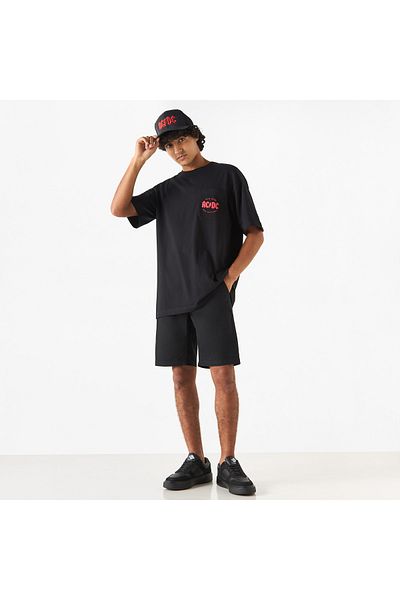 SP Characters ACDC Print Crew Neck T-shirt with Short Sleeves and Chest Pocket