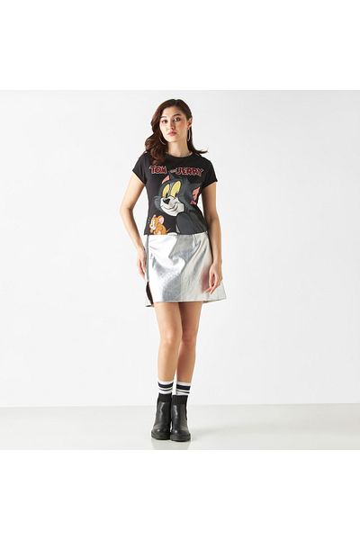 SP Characters Tom and Jerry Print Round Neck T-shirt with Short Sleeves