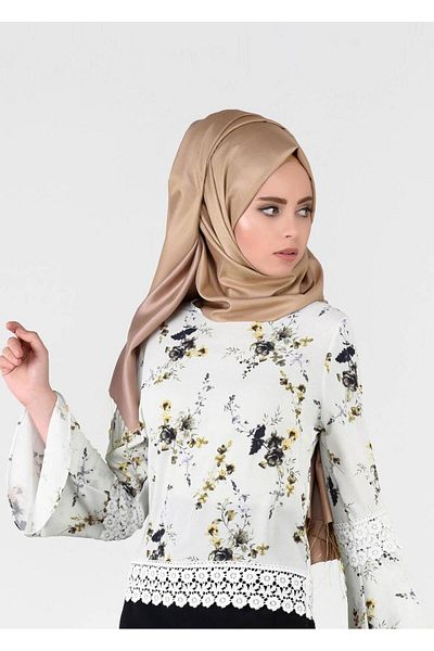 TRENDTESETTÜR Women's Ecru (ECRU-ACID) Floral Patterned Blouse 3011