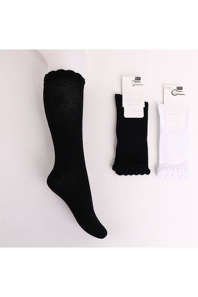 ekinoks socks Черни обикновени памучни чорапи до коляното за момиче (Цената е за един чорап.)