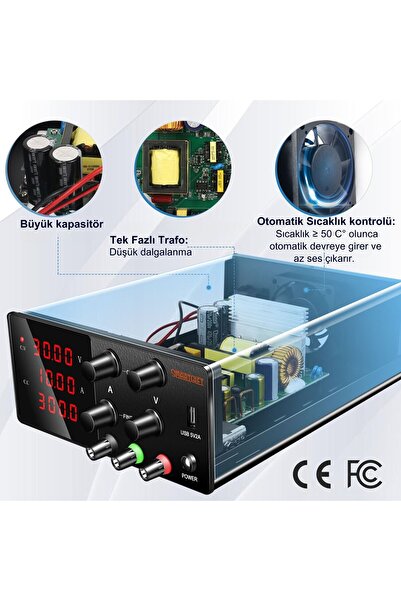 SMARTGIFT 0-30v/0-10A Ayarlanabilir Dc Güç Kaynağı Voltaj Regülatörü Yatay Kasa (SİYAH)