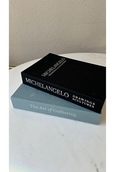 irayhomedecor 2-Piece Decorative Book Box with Fabric Cover (Michelangelo-The Art Blue Silver)