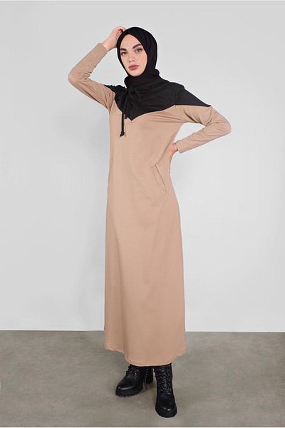 TRENDTESETTÜR Γυναικείο φόρεμα φόρμας καφέ (CAMEL) με κουκούλα 0155