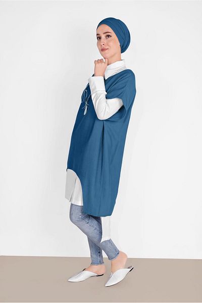 TRENDTESETTÜR Women's Navy Blue (NDIGO-WHITE) Double Tunic 56208