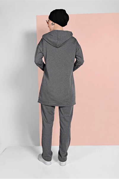 TRENDTESETTÜR Women's Gray Hooded Tracksuit Set - Antresit 1519