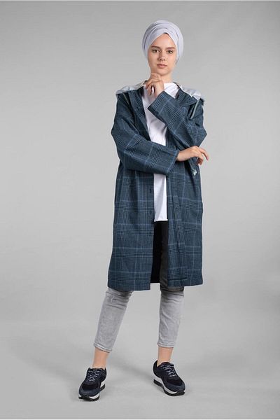 TRENDTESETTÜR WOMEN'S NAVY BLUE (NDIGO-BLACK) FRONT BUTTONED PLAID PATTERNED TUNIC 67815