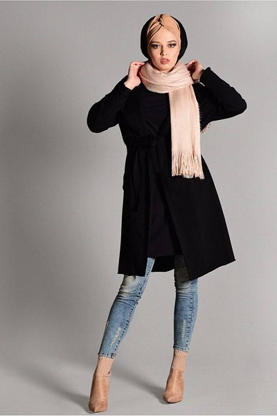 TRENDTESETTÜR Women's Black Belted and Pocket Detailed Cardigan 3319