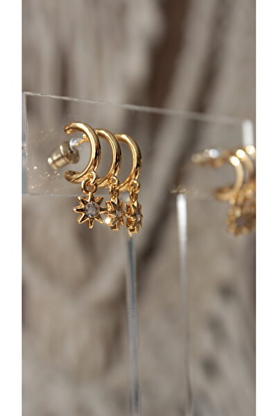 nevamor أقراط متدلية ثلاثية من الفولاذ المرصع بالنجوم الذهبية