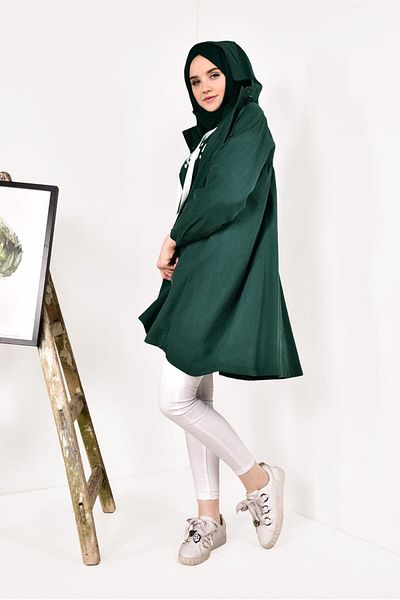 TRENDTESETTÜR Γυναικείο πράσινο φαρδύ κοστούμι Trench 1982 Hijab Jacket
