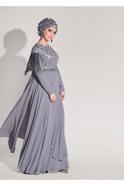 TRENDTESETTÜR Βραδινό φόρεμα με λαιμόκοψη με λαμπερά μανίκια 9608