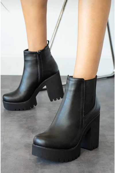 Park Moda Kalın Topuklu Platform Kadın Postal Bot Siyaha Siyah