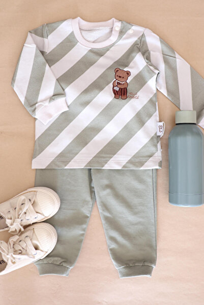 damdamin Boy's Cotton Crew Neck Applique Teddy Bear Detail Elastic Legs Botto...