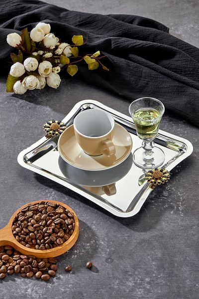 Milenay Duo Fiore Nero Elegante Square Series - Engagement Tray with Chrome Presentation, 22cm, Single Piece