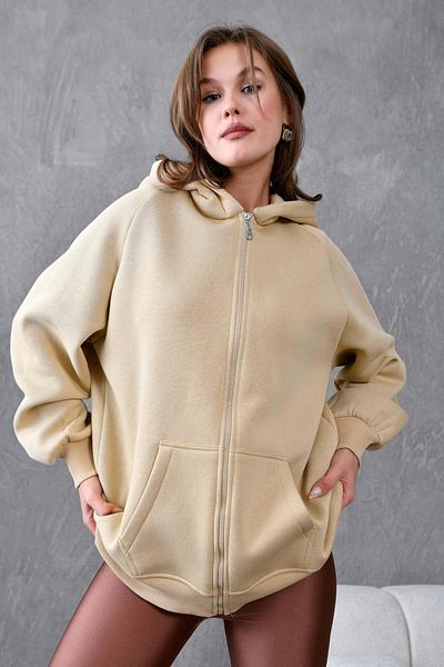 minaaise Φούτερ Unisex Oversize με κουκούλα - Sand Beige, Zippered 28217