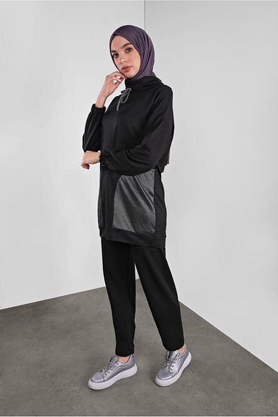 TRENDTESETTÜR Women's Black Mesh Shawl Collar Trousers Suit 2446
