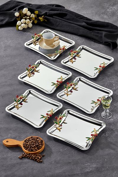 Milenay Duo Bacche Rosso - 22cm, 6 Pieces Elegante Square Series Chrome Presentation Engagement Tray