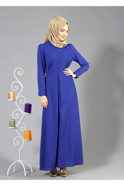 TRENDTESETTÜR Γυναικείο φόρεμα Navy Blue (SAKS) T 3666 Modabu με κουμπιά