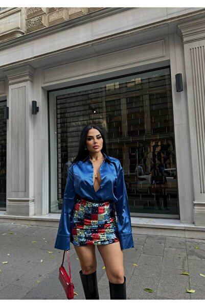 LB Laluna Butik Women's Sequined Lined Mini Skirt