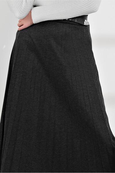TRENDTESETTÜR Women's Black Elastic Waist Pleated Skirt 8106