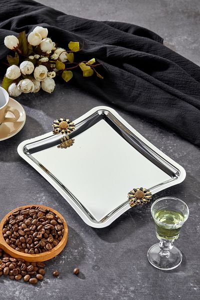 Milenay Duo Fiore Nero Elegante Square Series - Engagement Tray with Chrome Presentation, 22cm, Single Piece